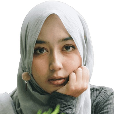 woman wearing gray long-sleeved top and gray hijab right hand on cheek