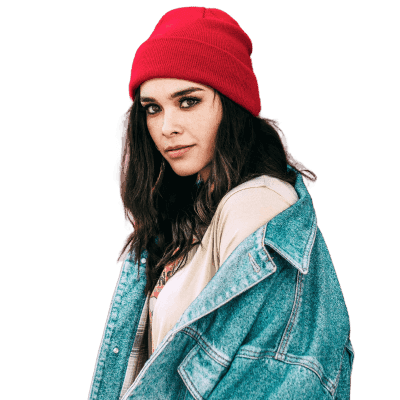 selective focus photography of woman wearing red knit cap