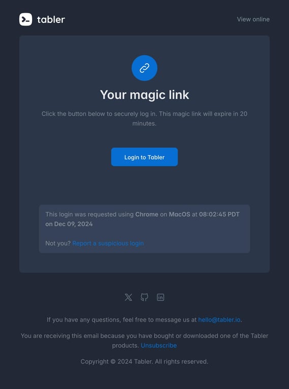 Tabler Emails - magic-link Dark