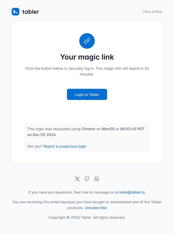 Tabler Emails - magic-link