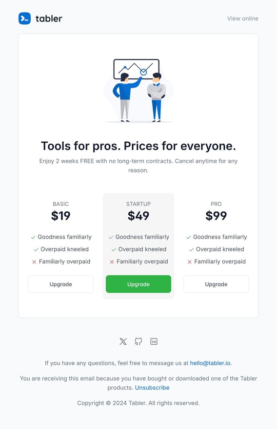 Tabler Emails - pricing