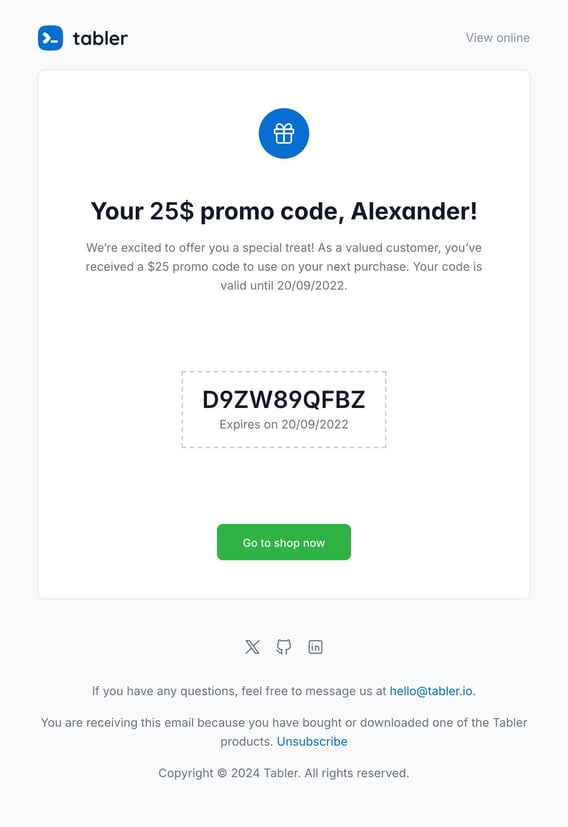 Tabler Emails - promo-code