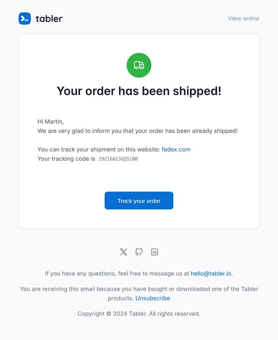 Tabler Emails - shipped