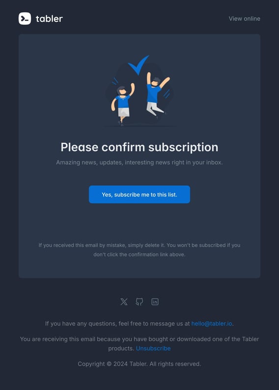 Tabler Emails - subscription Dark