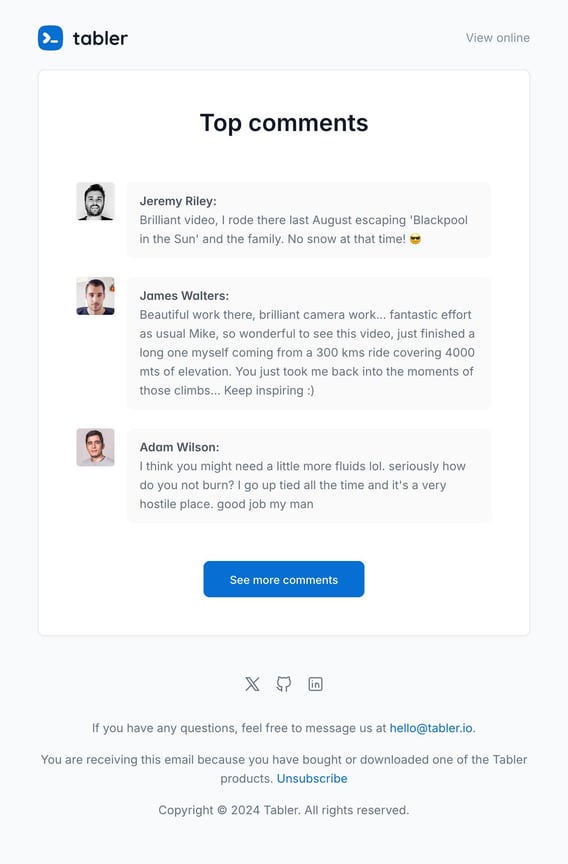 Tabler Emails - top-comments